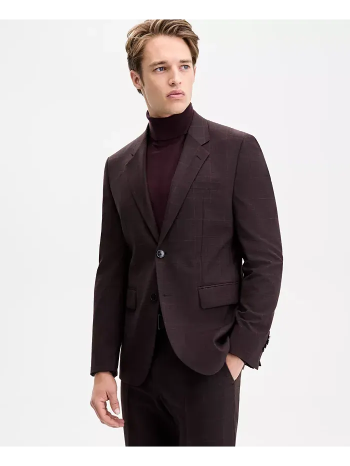 Мужской клетчатый пиджак современного кроя Hugo Boss — изображение 1 из 5, бордовый