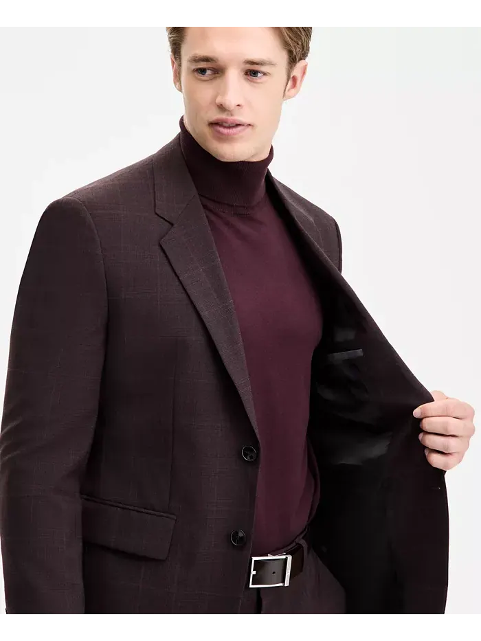Мужской клетчатый пиджак современного кроя Hugo Boss — изображение 2 из 5, бордовый