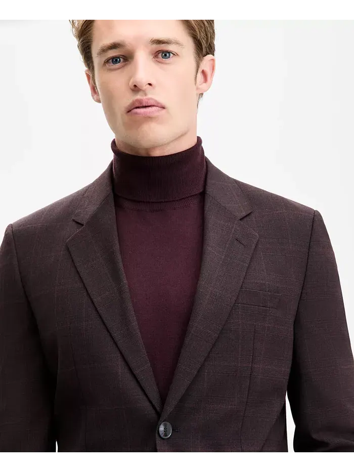 Мужской клетчатый пиджак современного кроя Hugo Boss — изображение 3 из 5, бордовый