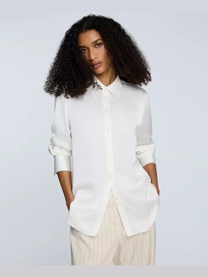 Женская атласная рубашка на пуговицах спереди Kenneth Cole — изображение 1 из 5, устрица