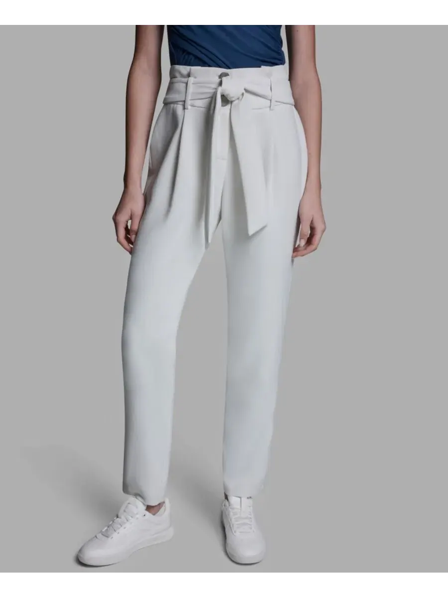 Женские брюки прямого кроя с высокой посадкой и завязками BCBG — изображение 1 из 6, белый