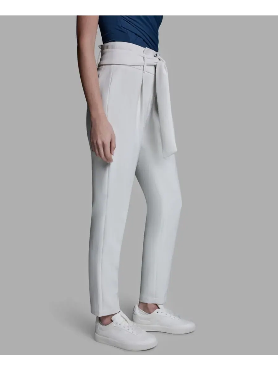 Женские брюки прямого кроя с высокой посадкой и завязками BCBG — изображение 3 из 6, белый