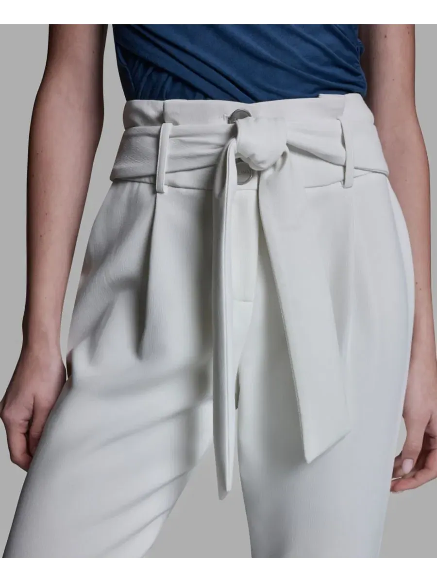 Женские брюки прямого кроя с высокой посадкой и завязками BCBG — изображение 4 из 6, белый