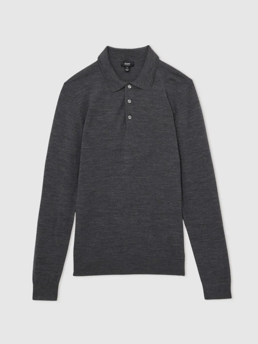Мужская рубашка поло из мериносовой шерсти REISS — изображение 2 из 5, серый