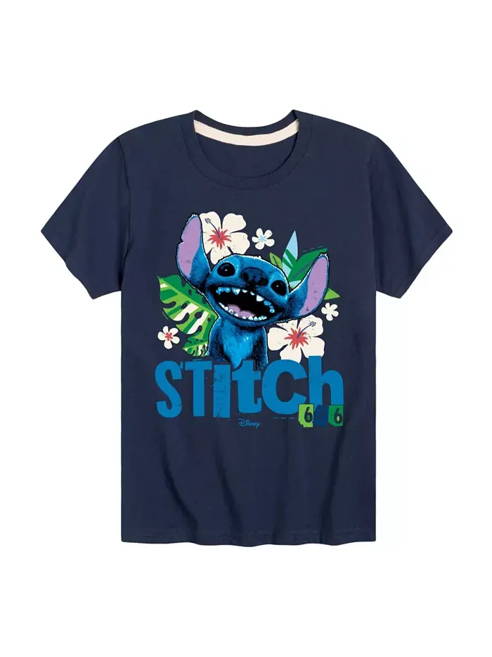 Футболка с принтом "Lilo & Stitch: Живое действие" и цветами для мальчиков больших размеров — изображение 1 из 3, синий