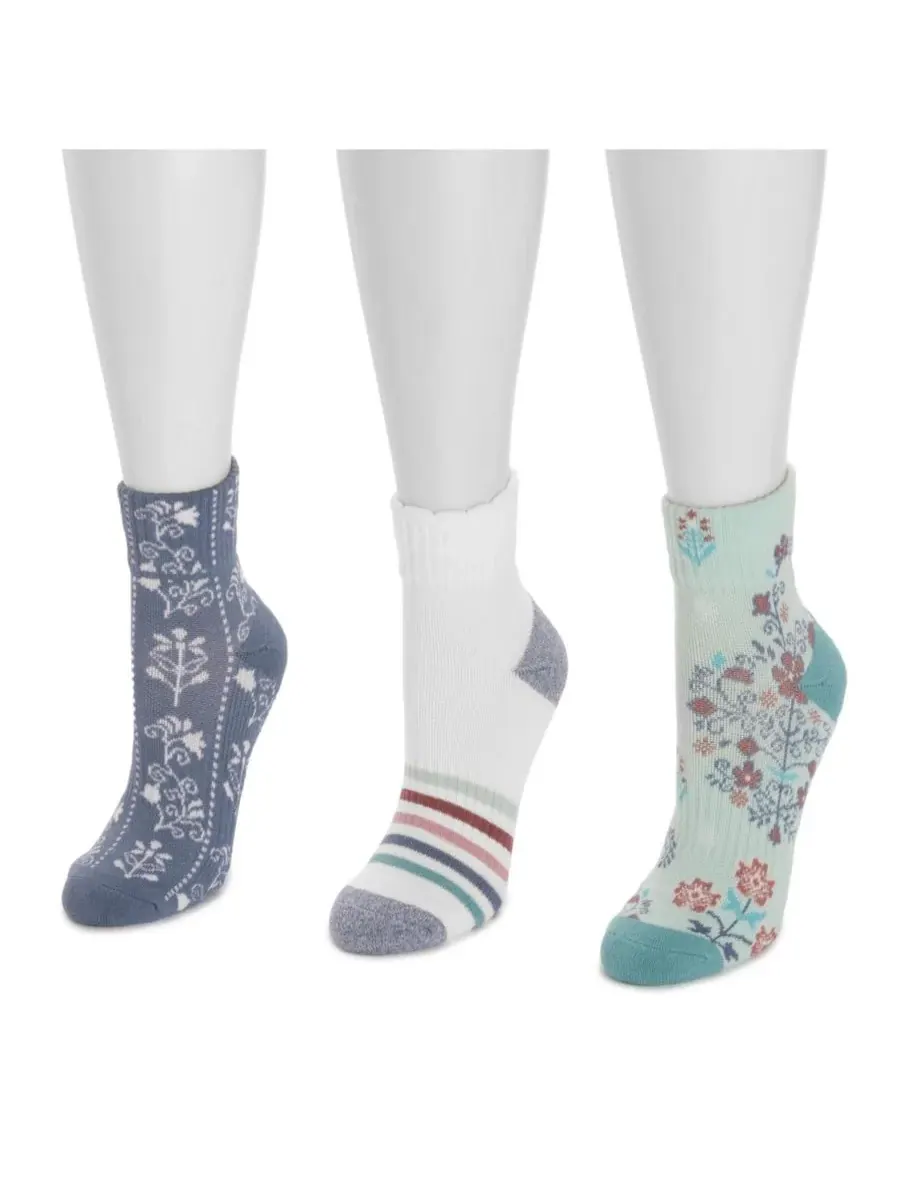 Женские хлопковые компрессионные короткие носки, 3 пары в упаковке MUK LUKS — изображение 2 из 3, серый