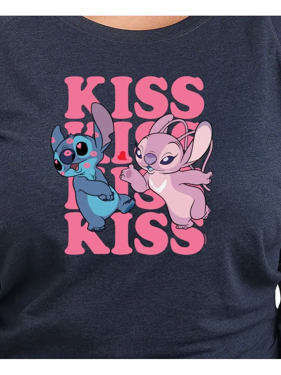 Футболка большого размера с круглым вырезом и надписью "Stitch Valentines Day Kiss Kiss Kiss" — изображение 3 из 3, синий