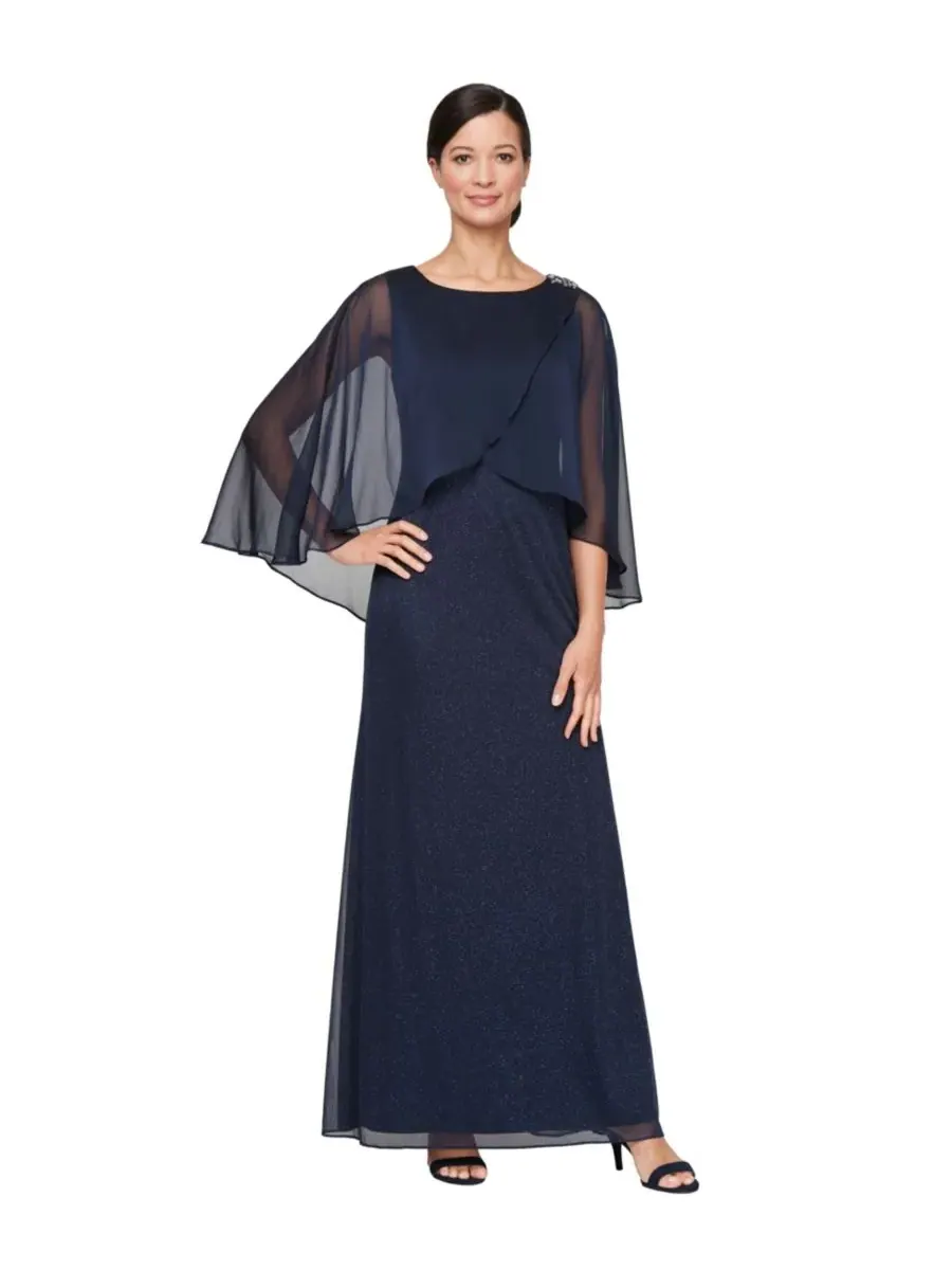 Женское длинное платье из блестящей сетки SL Fashions — изображение 1 из 3, темно-синий