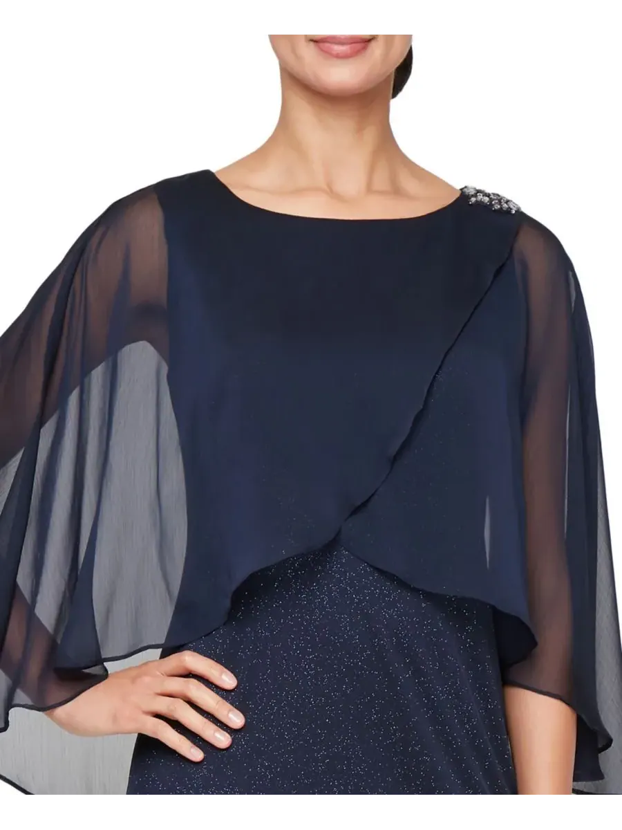 Женское длинное платье из блестящей сетки SL Fashions — изображение 2 из 3, темно-синий