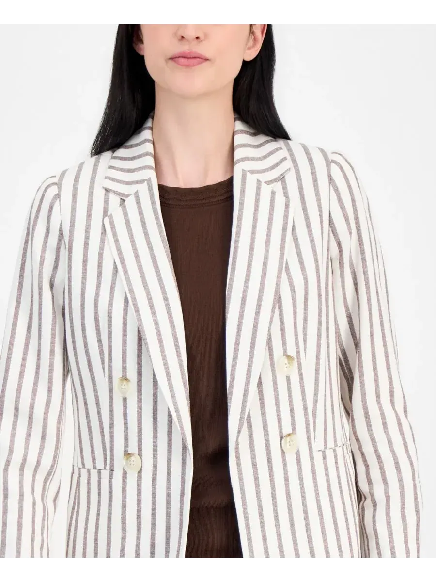 Женский полосатый блейзер из смесовой ткани с открытой передней частью Anne Klein — изображение 3 из 4, белый/темный