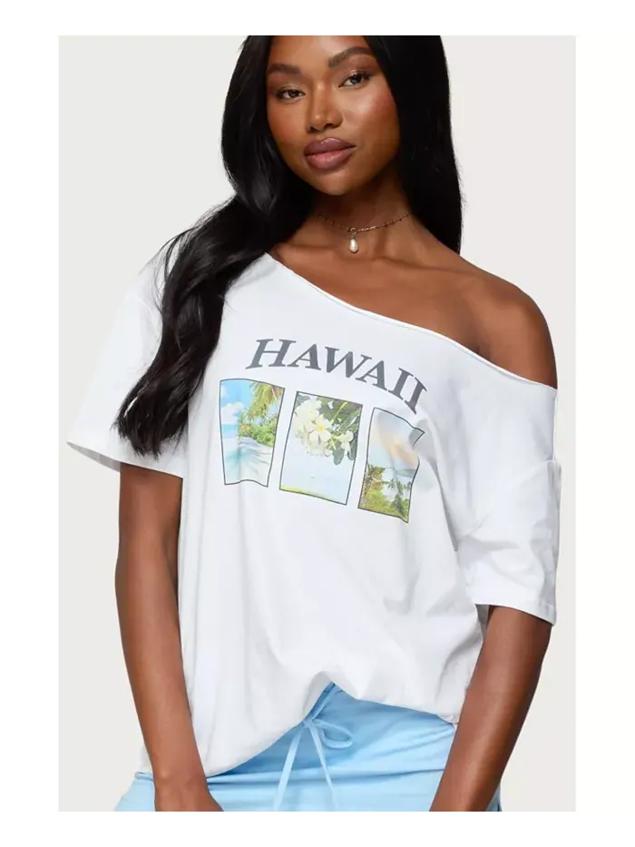 Женская футболка с открытыми плечами Hawaiian Babe Edikted — изображение 1 из 5, белый