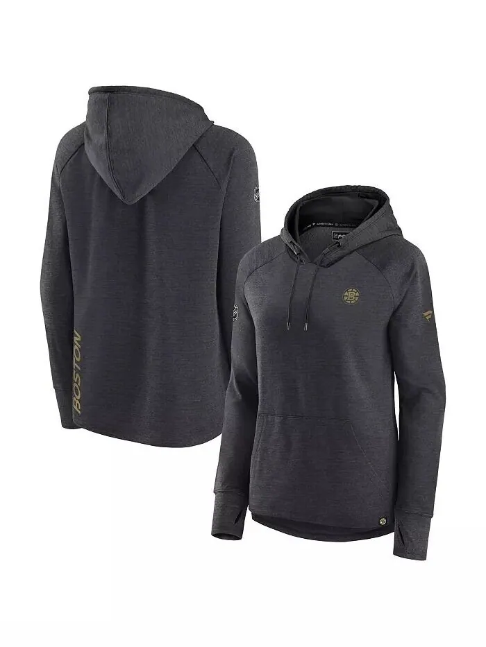 Женский пуловер с капюшоном Heather Charcoal Boston Bruins Authentic Pro Fanatics — изображение 1 из 3, темно-серый