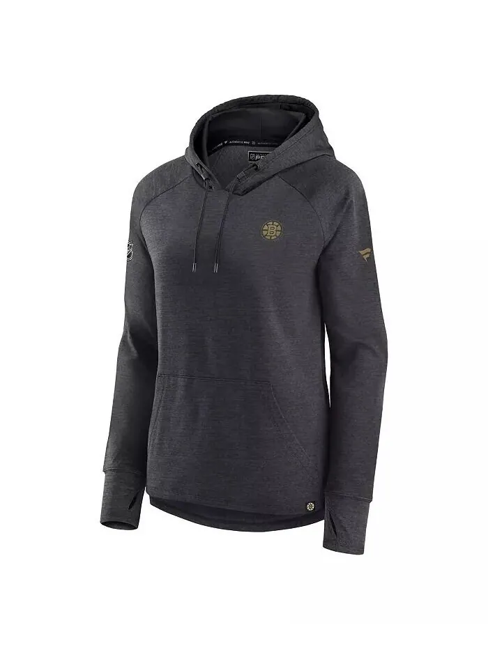 Женский пуловер с капюшоном Heather Charcoal Boston Bruins Authentic Pro Fanatics — изображение 2 из 3, темно-серый