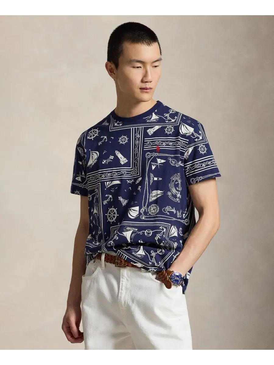 Мужская футболка с круглым вырезом и принтом Polo Ralph Lauren — изображение 1 из 6, темно-синий