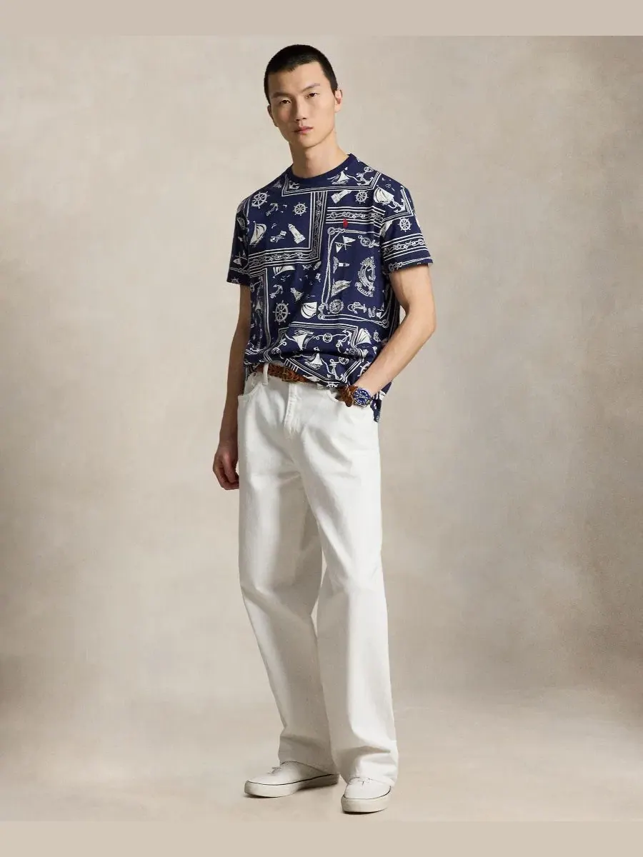 Мужская футболка с круглым вырезом и принтом Polo Ralph Lauren — изображение 2 из 6, темно-синий
