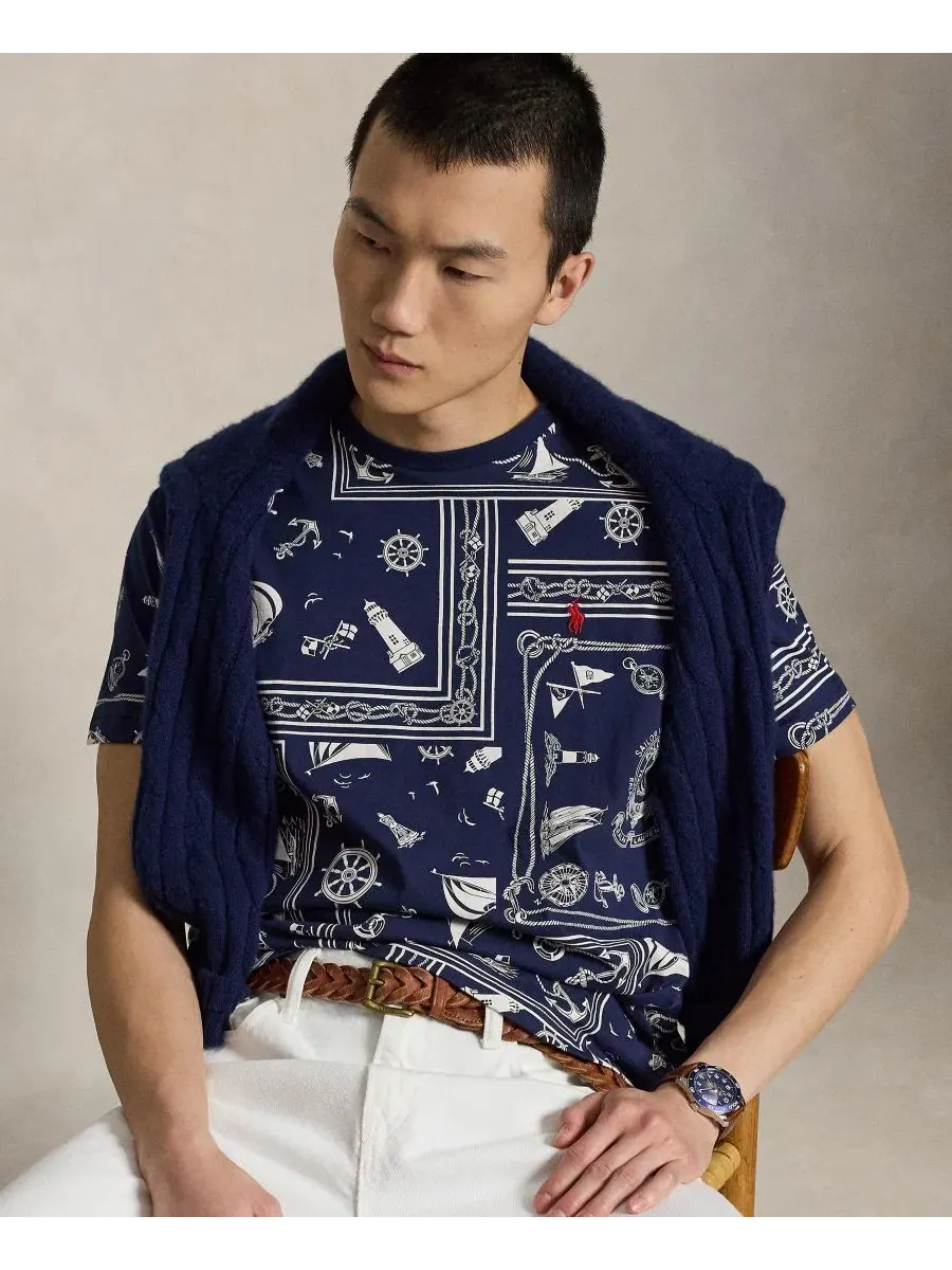 Мужская футболка с круглым вырезом и принтом Polo Ralph Lauren — изображение 3 из 6, темно-синий