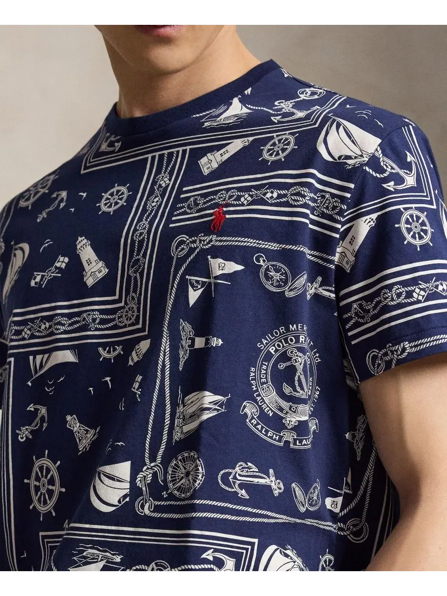 Мужская футболка с круглым вырезом и принтом Polo Ralph Lauren — изображение 4 из 6, темно-синий