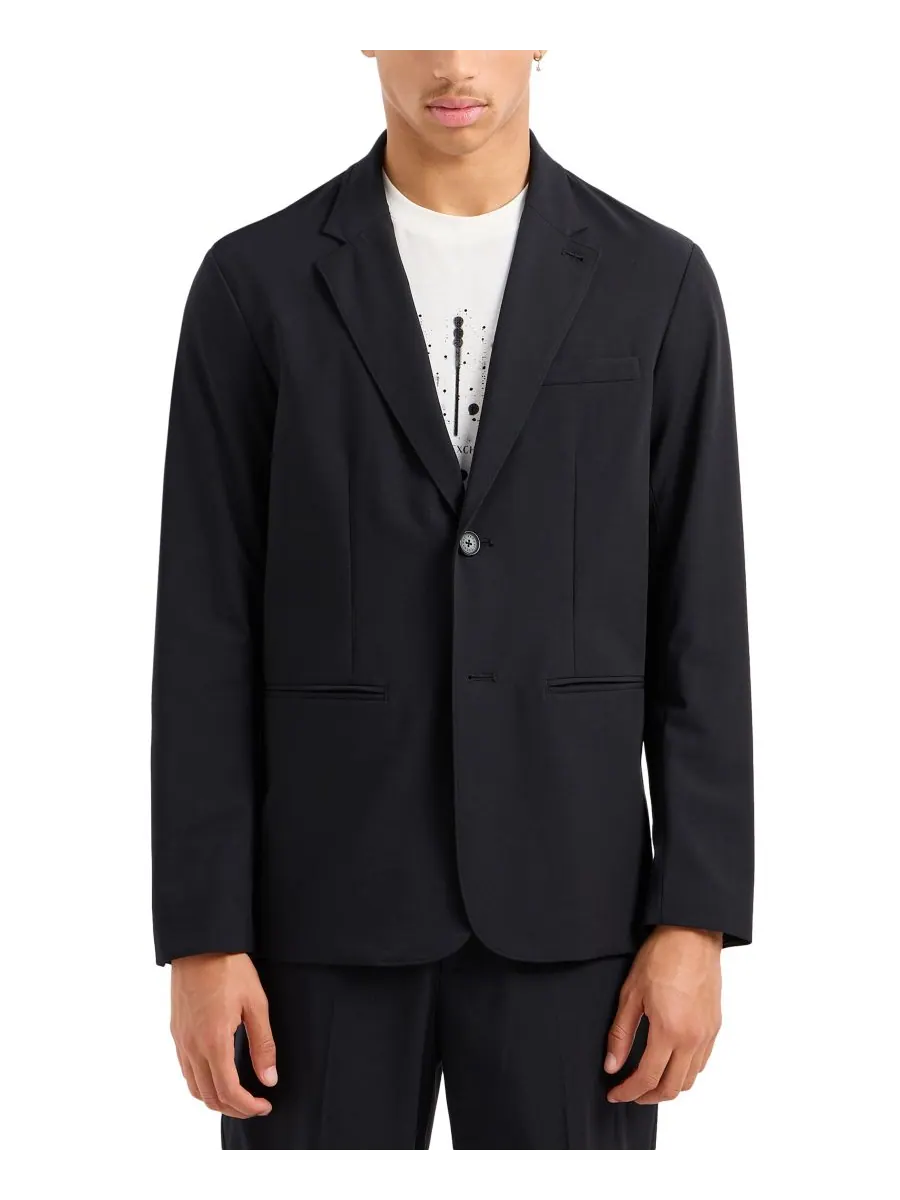 Мужской однотонный эластичный блейзер с вырезом на лацканах A|X Armani Exchange — изображение 1 из 3, черный