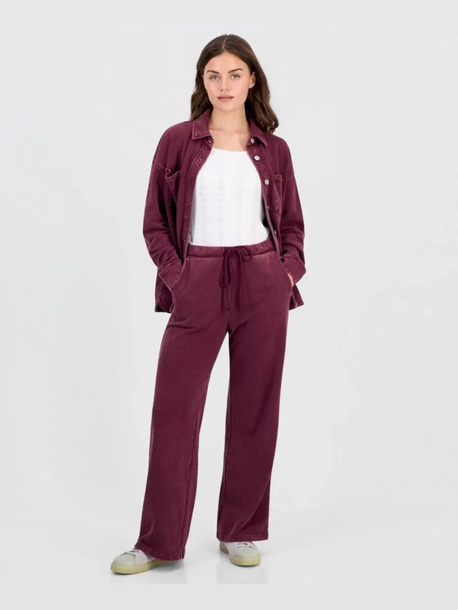 Брюки из французского футера с широкими штанинами, модель Petite French Terry Wide-Leg Pants And — изображение 1 из 4, винный
