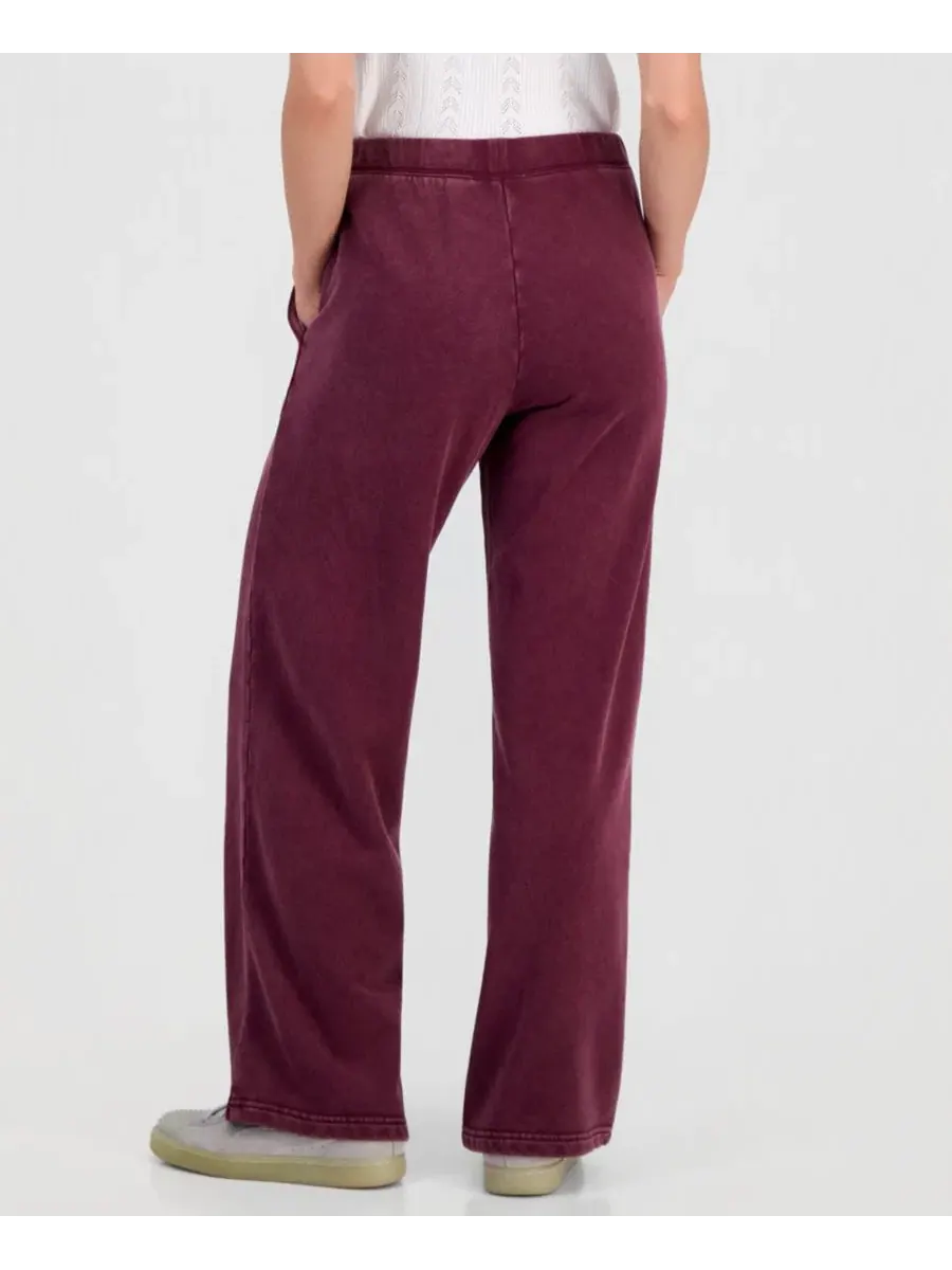 Брюки из французского футера с широкими штанинами, модель Petite French Terry Wide-Leg Pants And — изображение 2 из 4, винный