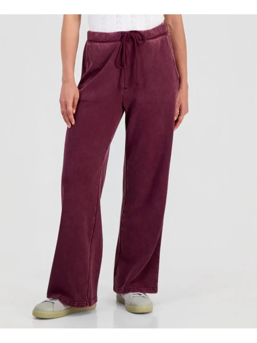 Брюки из французского футера с широкими штанинами, модель Petite French Terry Wide-Leg Pants And — изображение 3 из 4, винный