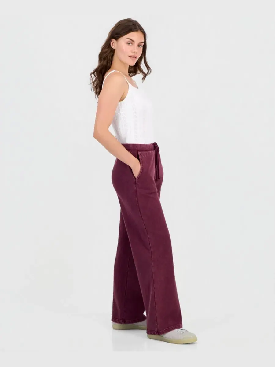Брюки из французского футера с широкими штанинами, модель Petite French Terry Wide-Leg Pants And — изображение 4 из 4, винный