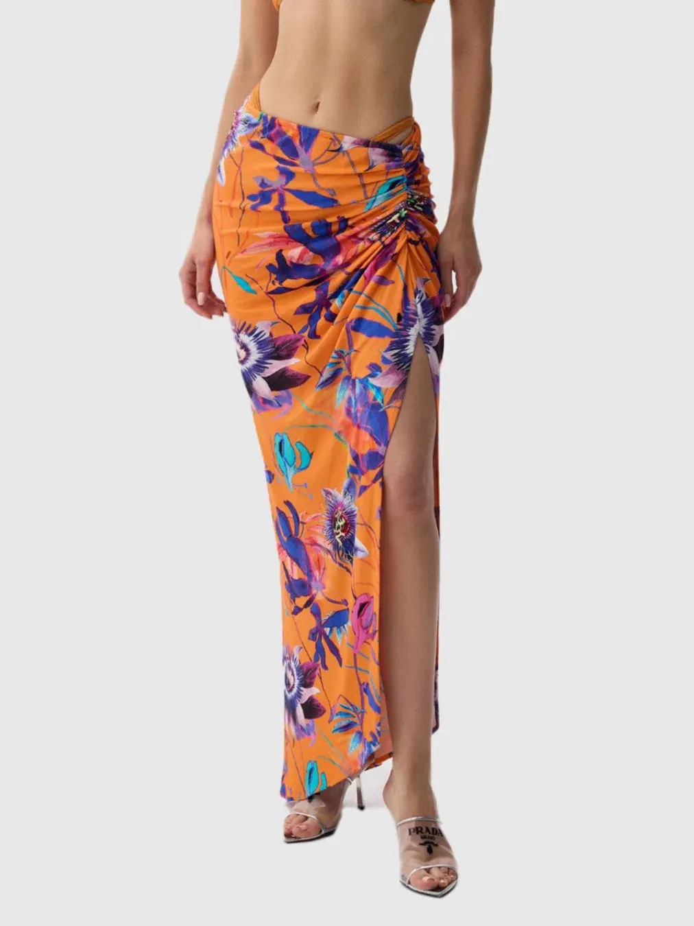 Юбка миди с разрезом и принтом Freya Luna B — изображение 2 из 5, оранжевый