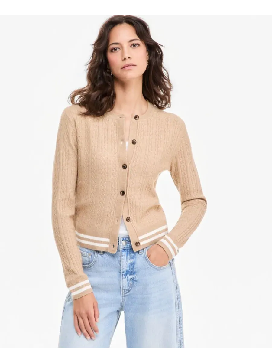 Кардиган женский с кабельным узором и контрастной отделкой On 34th, Warm Camel Heather