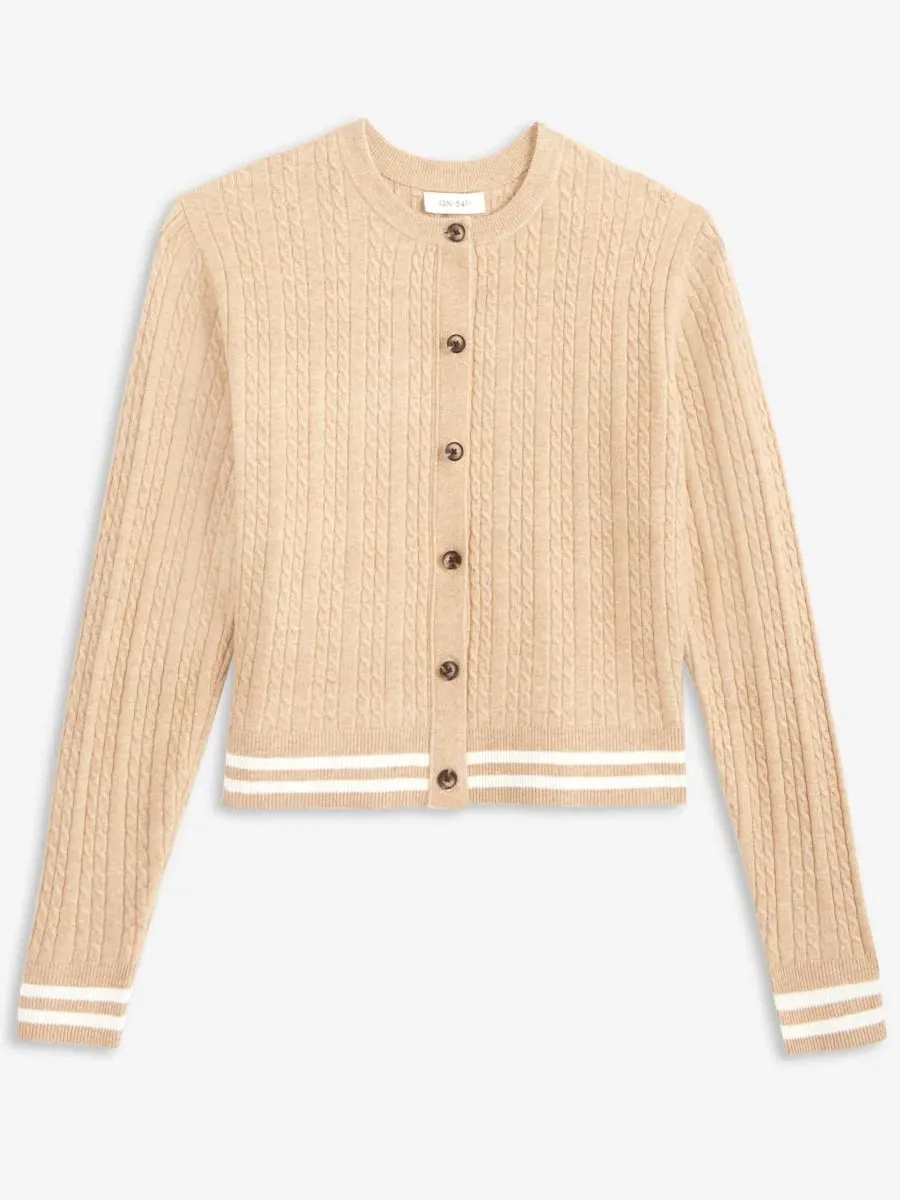 Кардиган женский с кабельным узором и контрастной отделкой On 34th, Warm Camel Heather — изображение 5 из 6