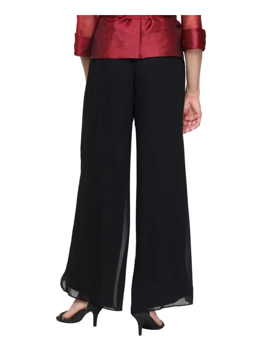 Брюки-палаццо из шифона с широкими штанинами, модель Wide-Leg Chiffon Palazzo Alex Evenings — изображение 2 из 3, черный