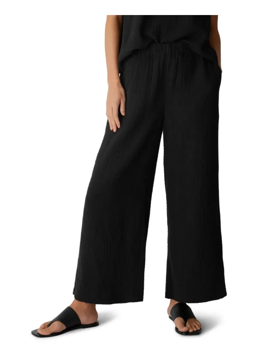 Брюки свободного кроя из хлопка с высокой посадкой Eileen Fisher — изображение 1 из 3, черный