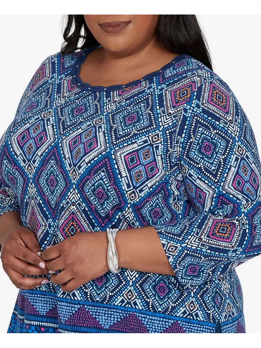Топ с принтом-калейдоскопом Plus Size Kaleidoscope Print Knit Top Alfred Dunner — изображение 4 из 5, джинсовый синий
