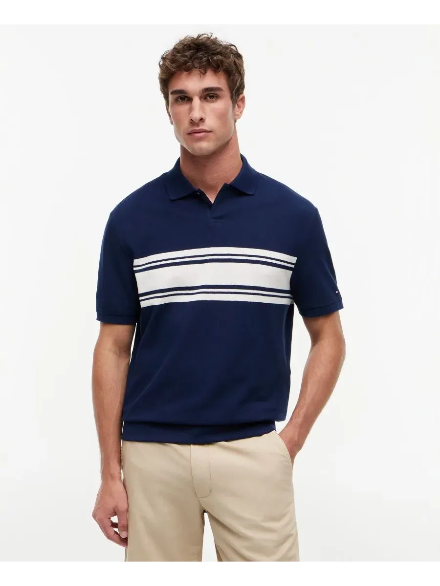 Поло с полосатым принтом Brenton Stripe Tommy Hilfiger — изображение 1 из 4, темно-синий