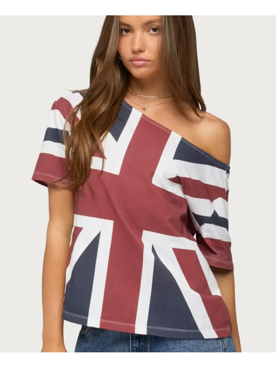 Футболка без плеч с принтом Union Jack Edikted — изображение 1 из 5, темно-синий--красный