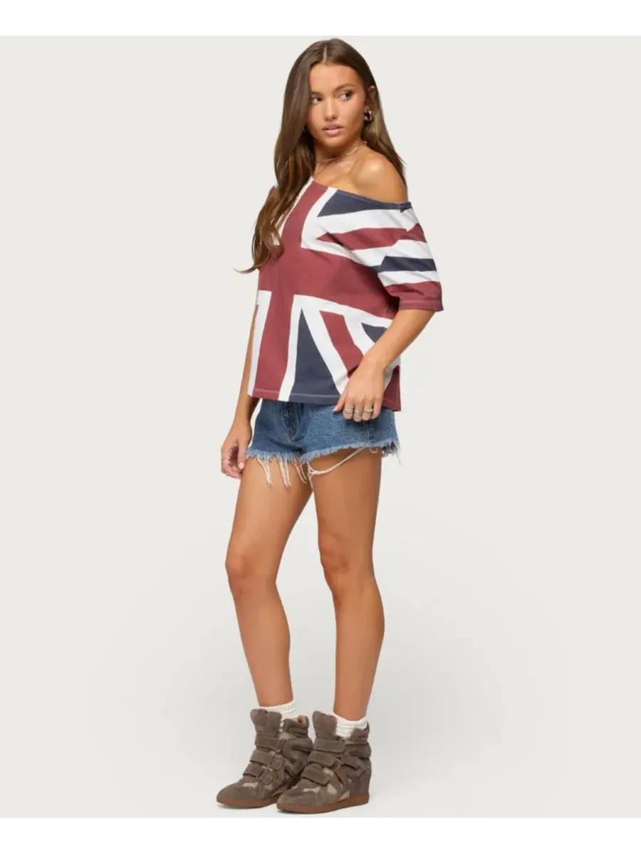 Футболка без плеч с принтом Union Jack Edikted — изображение 3 из 5, темно-синий--красный