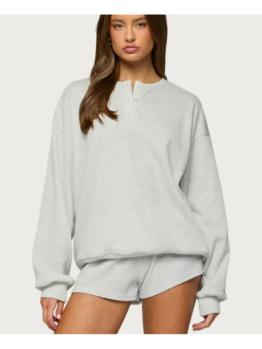 Женская футболка-поло Baila Waffle Henley Edikted — изображение 1 из 5, светлый-серый
