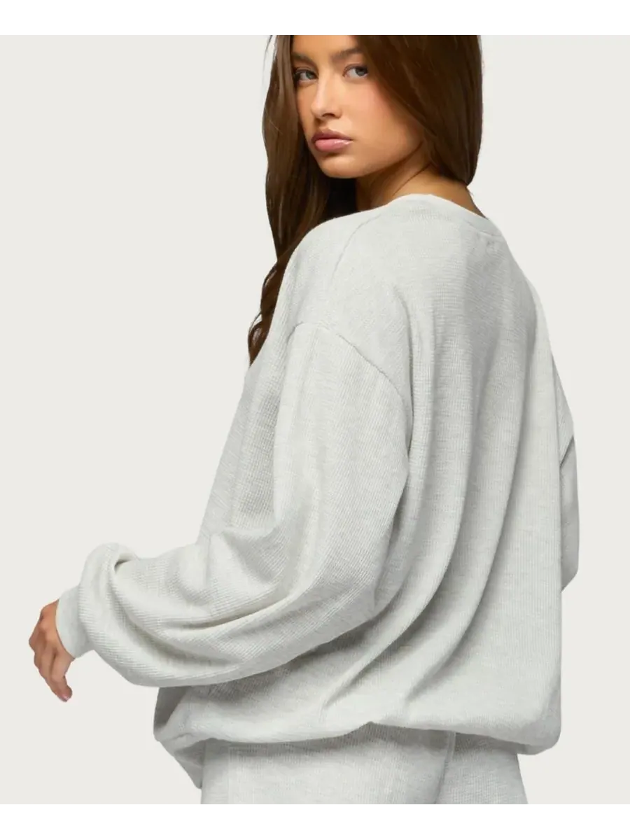 Женская футболка-поло Baila Waffle Henley Edikted — изображение 2 из 5, светлый-серый