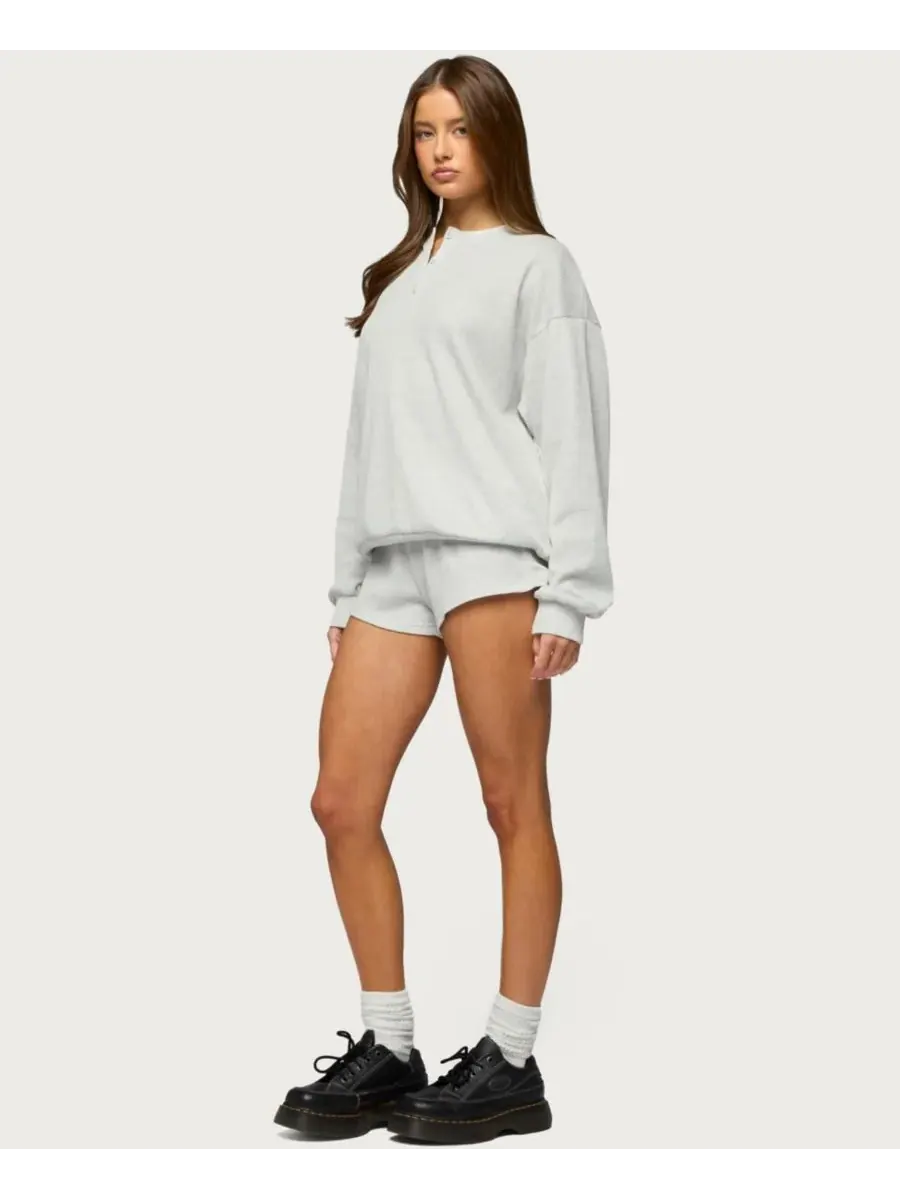 Женская футболка-поло Baila Waffle Henley Edikted — изображение 3 из 5, светлый-серый