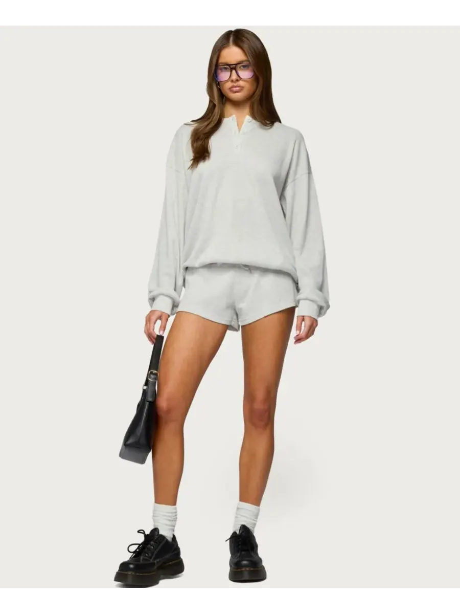 Женская футболка-поло Baila Waffle Henley Edikted — изображение 4 из 5, светлый-серый