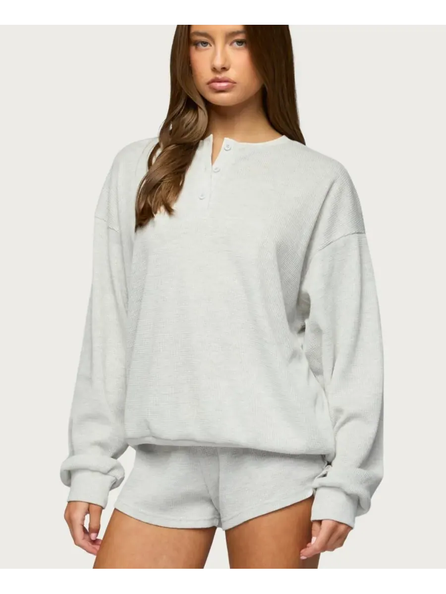 Женская футболка-поло Baila Waffle Henley Edikted — изображение 5 из 5, светлый-серый