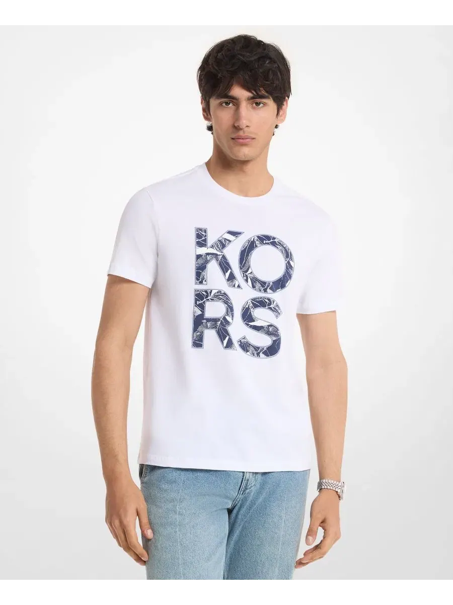 Мужская футболка с цветочным логотипом, стандартного кроя Michael Kors — изображение 1 из 3, белый