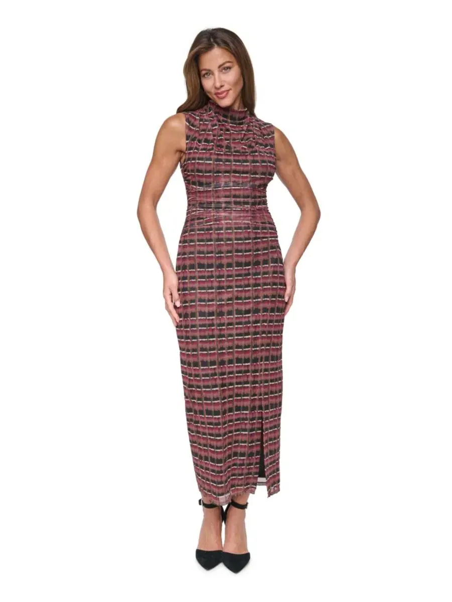 Платье с запахом и разрезом, модель Petite Cowl-Neck Printed-Mesh Side-Slit Vince Camuto