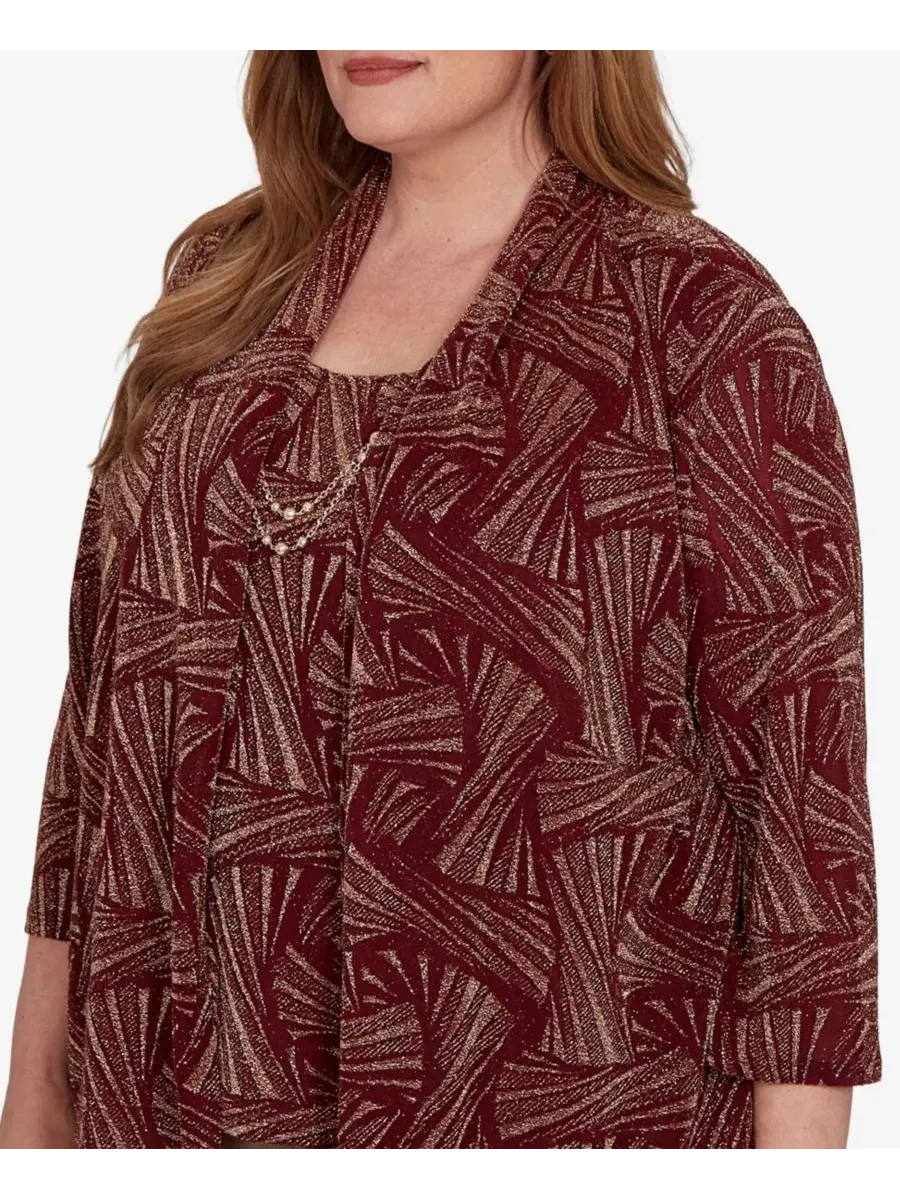 Блуза с принтом Union Square Shimmer Abstract Two-in-One Alfred Dunner — изображение 4 из 5, клюквенный