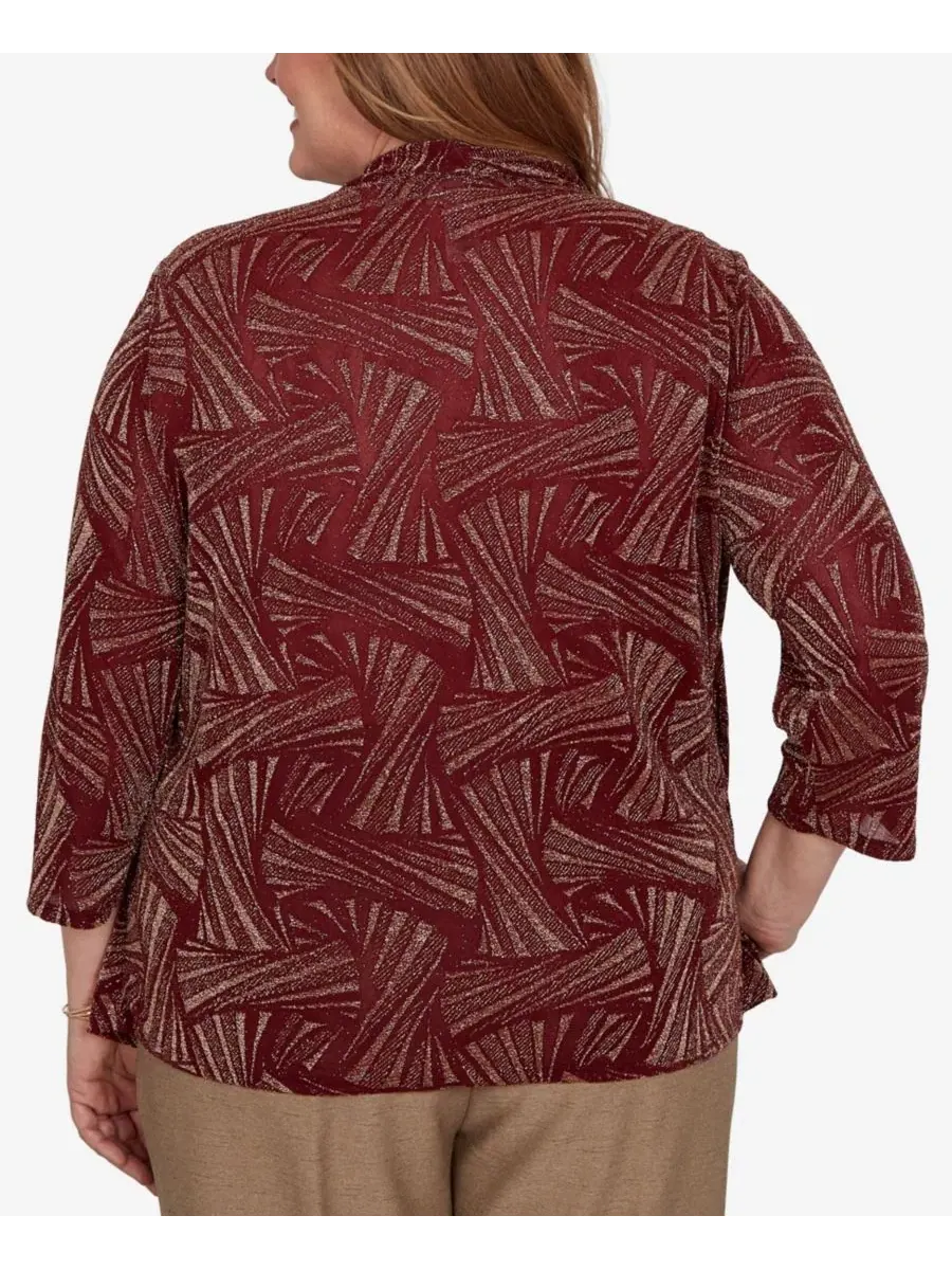 Блуза с принтом Union Square Shimmer Abstract Two-in-One Alfred Dunner — изображение 5 из 5, клюквенный