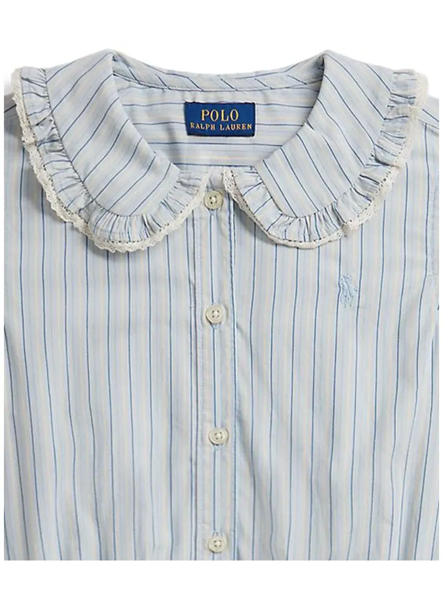 Платье-рубашка из хлопкового поплина с воланами и воротником-питер пэн Polo Ralph Lauren — изображение 3 из 3, синий