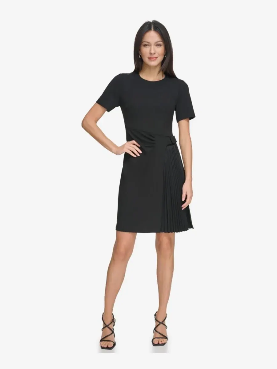 Платье мини с плиссированной юбкой, без рукавов DKNY — изображение 1 из 5, черный