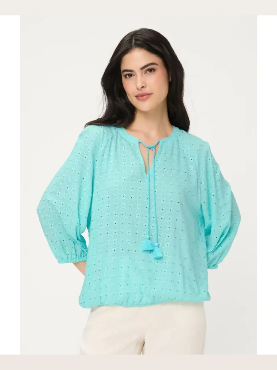 Туника с вышивкой и прорезными отверстиями Eyelet Embroidered Tunic Blouse Olsen