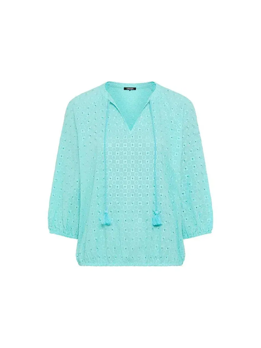Туника с вышивкой и прорезными отверстиями Eyelet Embroidered Tunic Blouse Olsen — изображение 2 из 6, синий