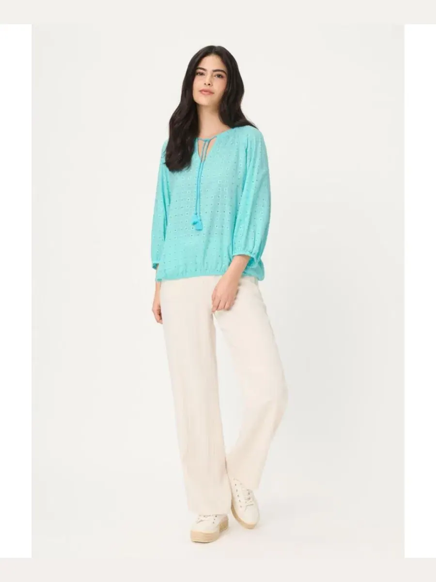 Туника с вышивкой и прорезными отверстиями Eyelet Embroidered Tunic Blouse Olsen — изображение 4 из 6, синий