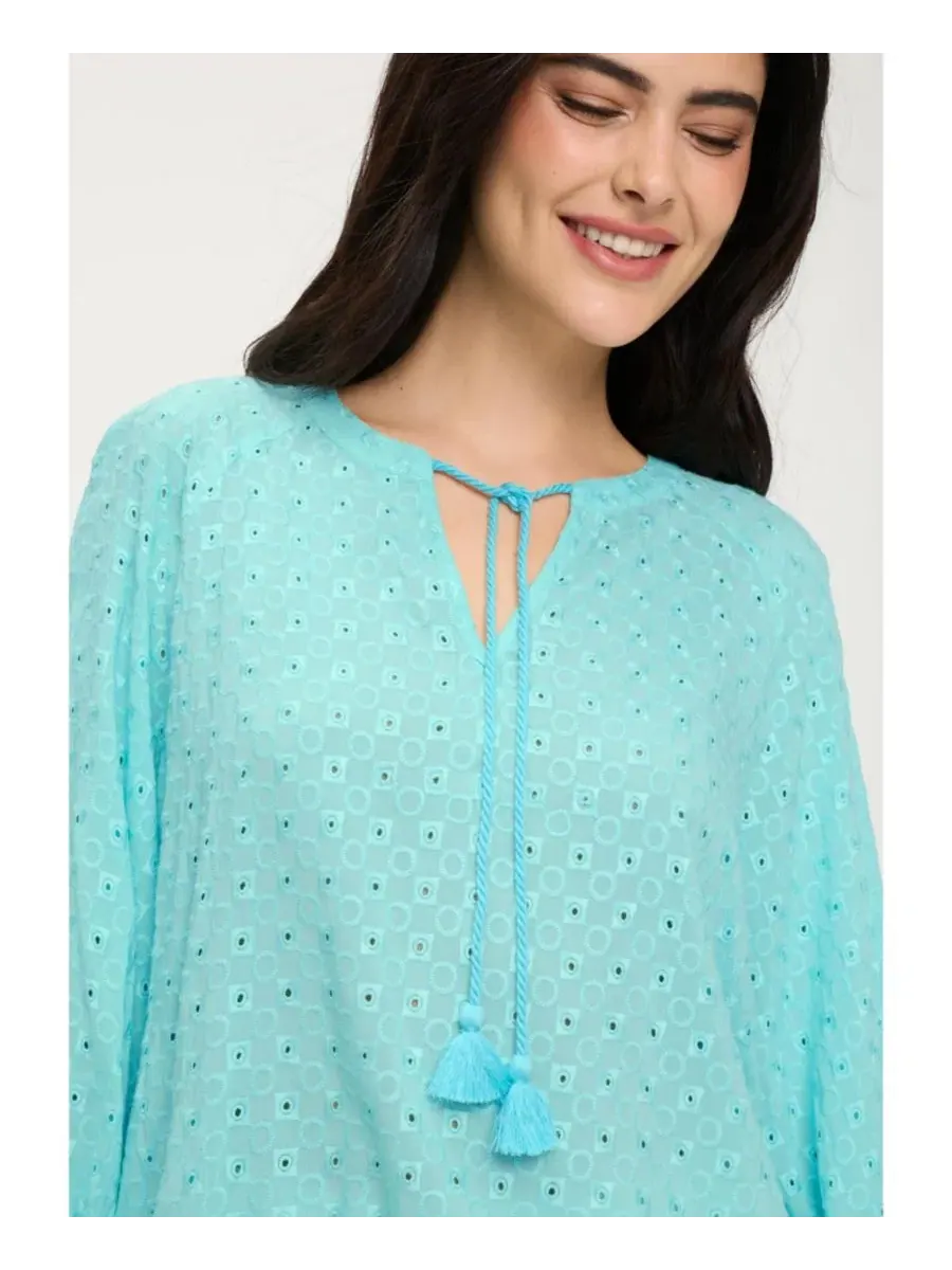 Туника с вышивкой и прорезными отверстиями Eyelet Embroidered Tunic Blouse Olsen — изображение 5 из 6, синий